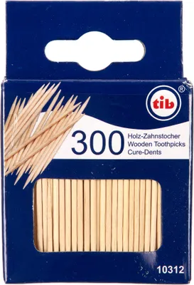 Obrázok produktu pre Párátka na zuby 300 kusov, v dávkovači, dĺžka 65 mm drevo, drevené špáratká, koktailové špízy, párty špízy
