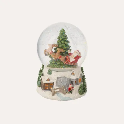 Produktbild von KEYHOMESTORE | Weihnachtskugel mit Spieluhr und Weihnachtsmann – H 18 x D 13 cm