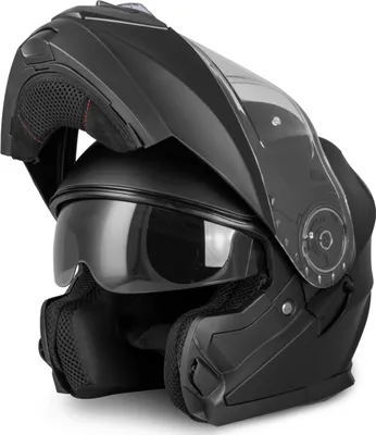 Produktbild von VINZ Santos Klapphelm mit Sonnenblende | ECE 22.06 & PINLOCK vorbereitet | Motorrad Helm Integralhelm | Motorradhelm Klappbar | In Gr. XS-XXL | Matt Schwarz | S (55 - 56 cm)