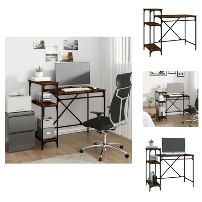 Zdjęcie produktu dla vidaXL Biurko z półką dąb wędzony 105x50x90 cm materiał drewnopochodny - Biurka
