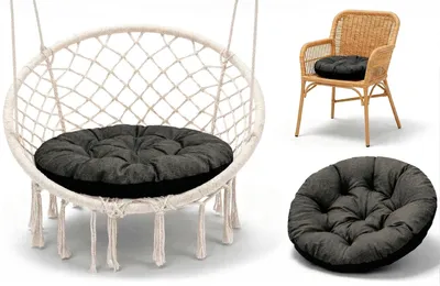 Produktbild von Amazinggirl Hängesessel Kissen Sitzkissen für Hängeschaukel 60 cm - Polster für Hängehöhle Lesesessel Hängestuhl und Papasansessel runde Auflage für Outdoor und Indoor Graphit Öko-leinen