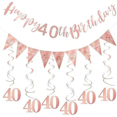 Zdjęcie produktu dla Dekoracja 40 Urodziny Rose Gold Girlandy Spirale Happy Birthday