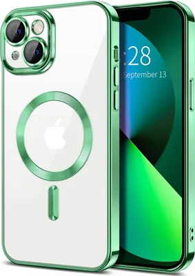 Produktbild von Magnetische Klar Hülle für iPhone 13, Kompatibel mit MagSafe, Elektroplattiert Handyhülle mit Kameraschutz hellgrün