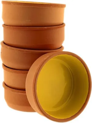 Image de Barquettes en terre cuite pour tapas, güvec ou gratin - Set de 6, ø12 x 4 cm Jaune