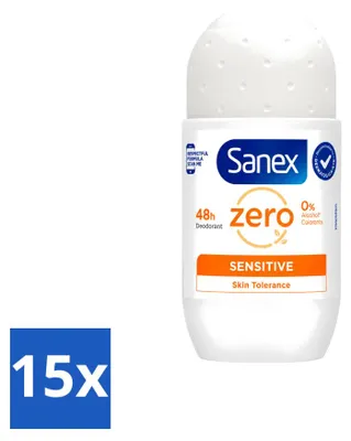 Productafbeelding van 15 x Sanex Zero% Sensitive Deodorant Roller - zonder alcohol en parabenen - 50 ml - voordeelverpakking - 15 stuks