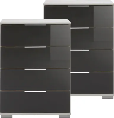 Produktbild von Schlafzimmer Nachttisch 2er Set, auch für Boxspringbett geeignet, in weiß mit grauem Glas ELSTRA-43, B/H/T ca. 52/74/38 cm