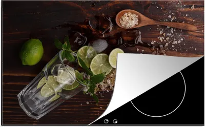 Produktbild von KitchenYeah© Herdabdeckplatte Cocktail - Obst - Limette , 85x52cm, Küche Deko, Glaskeramikkochfeld Herdabdeckung, Abdeckplatte fùr Kochfeld