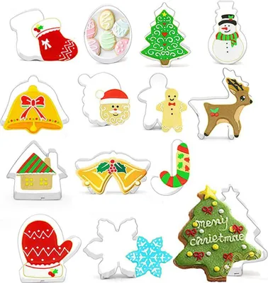 Produktbild von Ausstechformen Weihnachten Plätzchen Ausstecher Weihnachten Set Weihnachtsausstechformen Set Keksausstecher Plätzchen aus Edelstahl für Keks,Backen Fondant Plätzchen,Tortendekorationen(14Stück)