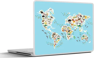 Produktbild von MuchoWow® Laptop Aufkleber Sticker Cover Weltkarte Kinder - Tiere - Farben 40x30 cm - Laptop Dekoration - Selbstklebend