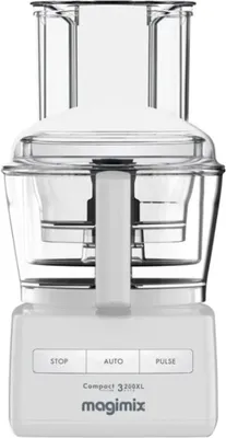 A white Magimix food processor is shown from the front against a white background.
