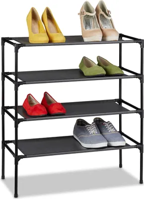 Produktbild von Relaxdays Stoff Schuhregal Stecksystem, 4 Ebenen, für 12 Paar Schuhe, Schuhständer hoch, HxBxT 68 x 62 x 28 cm, schwarz