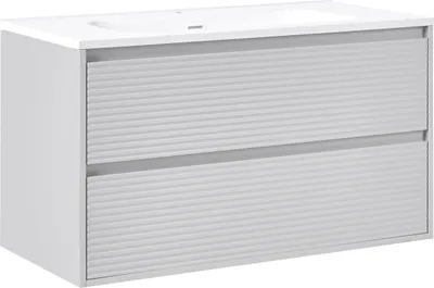 Produktbild von BELIANI Wandmontierter Badezimmerschrank Grau 100 x 46 cm mit 2 Schubladen und Waschbecken