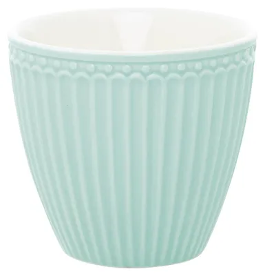 A single mint green cup shown from the front.