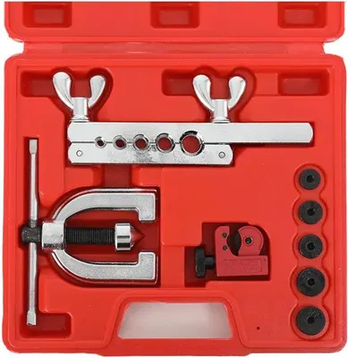 Immagine prodotto di Set di tagliatubi e svasatori - Dispositivo di svasatura doppio - Per tubi di rame per freni e olio - Con tagliatubi - Settore automobilistico, condizionamento/refrigerazione