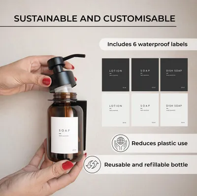 Immagine prodotto di Distributore di sapone da 500 ml, con pompa in nero opaco, adesivo, per il bagno