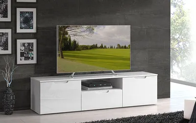 Image de Meuble TV bas, salon, blanc brillant, 169 cm