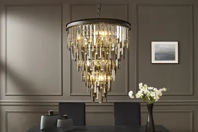 Produktbild von riess-ambiente Luxus Kronleuchter KRISTALL 50cm grau mit Glasprismen schwarz Eisen Hängelampe