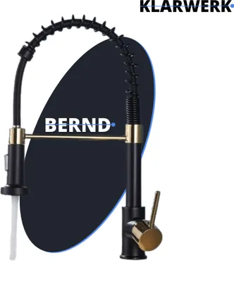 Produktbild von Bernd | Gastronomie Schwarz Gold Flexible Armatur | Edelstahl Wasserhahn Küche | Mischbatterie 360 Grad drehbar | Hochdruck 2 Anschlüsse
