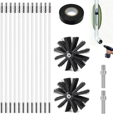 Image de Kit complet pour le nettoyage de la cheminée, comprenant des tiges flexibles et des têtes de brosse