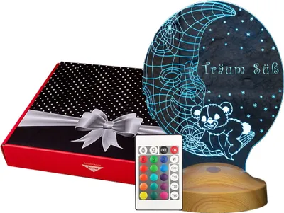 Produktbild von GESCHENKELAMPE 3D LED Nachttischlampe Der Mann im Mond mit Teddybär 3D Geschenke für Babys