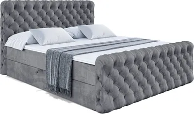 Produktbild von ALTDECOR Boxspringbett mit Fußteil, H3 Matratze und Topper - 180x200 cm - BOXI8-Z - Dunkelgrau Samt - Polsterbett mit Bettkasten und Lattenrost, Bett mit Stauraum