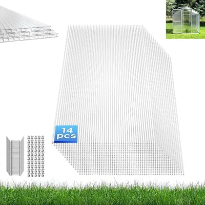 Produktbild von QEENTOE Polycarbonat Hohlkammerplatten 14 Stück, Transparente Gewächshausplatten 605x1210x4 mm, Doppelstegplatten für Gewächshaus, 10,25 m²