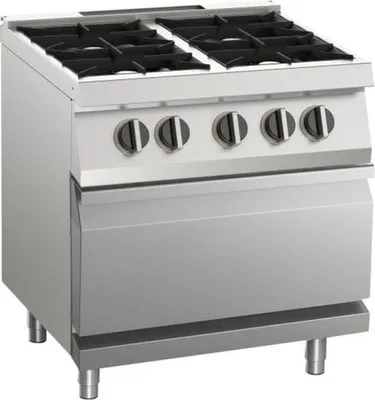 Immagine prodotto di Cucina a gas KBS con 4 fuochi e forno elettrico, 4 x 6 kW, 800 x 730 x 900 mm, 400 volt, acciaio inox.