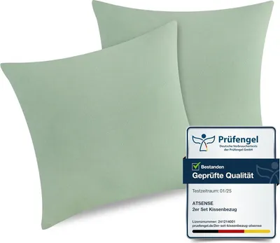 Produktbild von 2er Set Kissenbezug 80x80cm Mint Grün 100% Baumwolle Reißverschluss