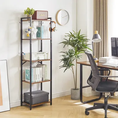 Productafbeelding van Boekenkast, 5 etages, stalen frame, 43 x 29 x 147 cm, rustieke stijl, bruin en zwart