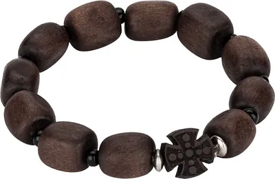 Produktbild von Holzarmband mit Kreuz – 11 Glieder, elastisches Gebetsarmband für Damen & Herren