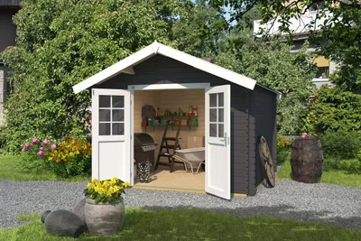 Produktbild von Gartenhaus Vaduz 209, 28 mm Wandstärke mit Doppeltür - B x T x H - 333.00 x 360.00 x 244.00 - Carbongrau