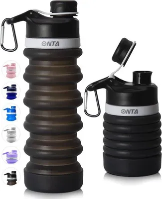 Zdjęcie produktu dla Butelka na wodę – bez BPA – 20 oz – czarna – silikonowa