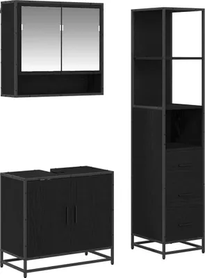 Immagine prodotto di vidaXL Set di mobili da bagno, 3 pezzi, finitura nero effetto legno di quercia