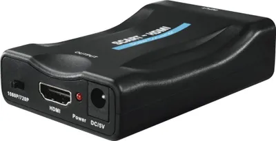 A black SCART to HDMI converter is shown on a white background.