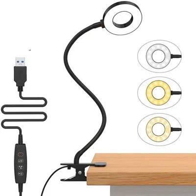 Image de Lampe LED de chevet - Intensité réglable - 3 positions - 10 niveaux de luminosité - Lampe à pince - Lampe à pince flexible de 40 cm - Noir