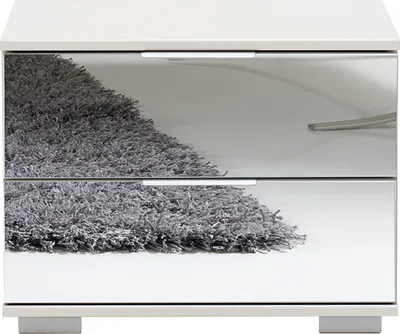 Produktbild von Schlafzimmer Nachttisch Nachtschrank in weiß mit Spiegelfront ELSTRA-43, B/H/T ca. 52/40/38 cm