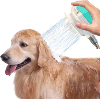 Produktbild von Hundeduschkopf mit Massagebürste, Haustierduschbrause, 3-in-1 für Hunde, Katzen zum Duschen, Reinigen, Massieren und Fellpflege (ohne Schlauch)
