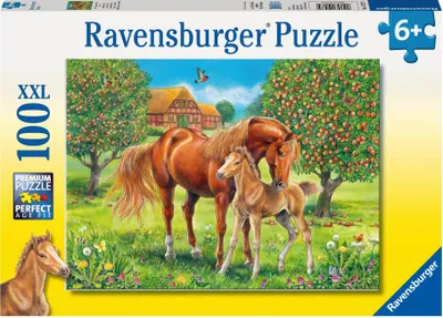 Produktbild von 100 Teile Ravensburger Kinder Puzzle XXL Pferdeglück auf der Wiese 10577