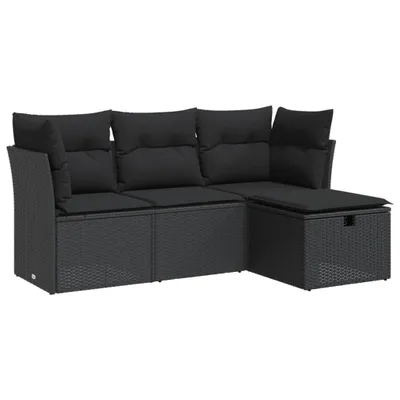 Obrázek produktu pro vidaXL 4dílná zahradní sedací souprava s polštáři Black Poly Rattan