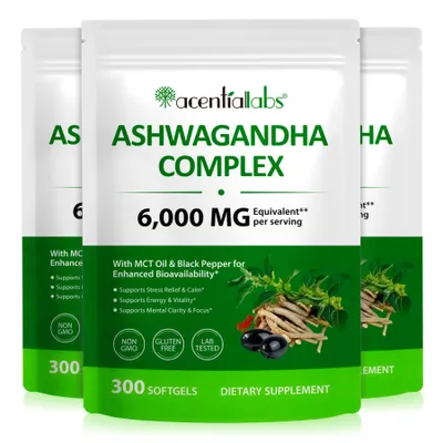 Produktbild von Ashwagandha Extrakt Komplex Hochdosiert Labor Vegan Natur, 3x 300 Softgels