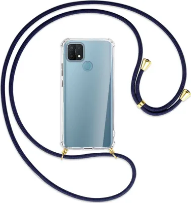 Produktbild von Handykette Backcover-Schutzhülle mit Band (Metall goldfarben) für Oppo A15 - dunkelblau