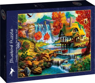 Image de Puzzle de l'oiseau bleu Puzzle de la maison de campagne près de la chute d'eau - 1000 Teile