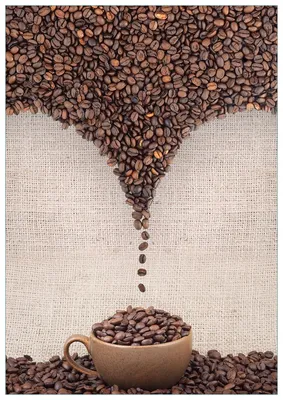 Produktbild von Wallario Premium Glasbild, freischwebende Optik, kräftige Farben, Größe 100 x 70 cm Motiv Tasse mit Kaffeebohnen - Kaffeedesign