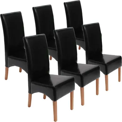Produktbild von 6er-Set Esszimmerstuhl Küchenstuhl Stuhl Latina, LEDER  schwarz,helle Beine