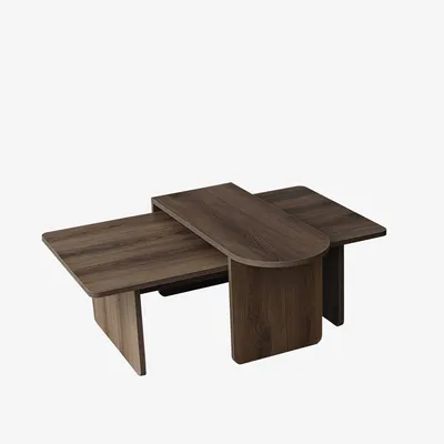 Produktbild von Skye Decor, Hochwertiges Kaffeetisch-Set (2 Teile), Bronze und Walnuss, Großer Tisch: 105 x 35 x 60 cm, Kleiner Tisch: 82 x 40 x 33 cm | 100% melaminbeschichtete Spanplatte, 18 mm dick | Modernes Design für stilvolle Wohnräume.