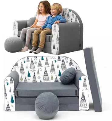 Produktbild von TUPPI Kindersofa Kinder Couch mit Schlaffunktion ausklappbar, 168x98cm, Set mit Kissen und Fußstütze, Spielsofa, Bettfunktion - Mädchen Jungen, Sitzsack Minisofa Schlafsofa Kinderzimmer