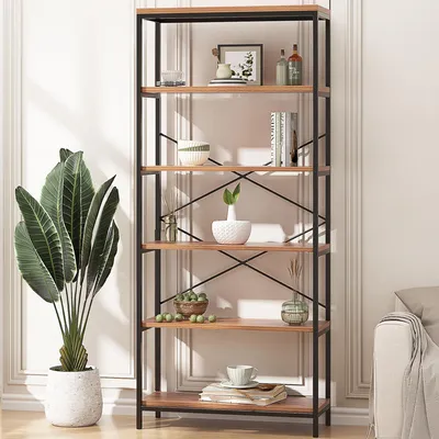 Bücherregal 5-stufig, Holz/Metall, offen, 80,3x30x180 cm