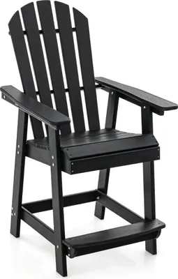 Produktbild von Outdoor Barhocker mit Armlehne & Fußstütze HDPE-Patiostuhl Wetterfester Pub-Hocker Schwarz