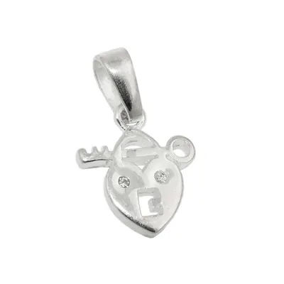 Produktbild von Anhänger 13x11mm Herz Schloss mit Schlüssel mit Zirkonia glänzend Silber 925 silber 13x11mm