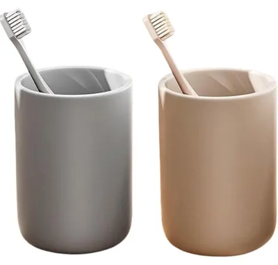 Image de Ensemble de 2 gobelets à brosses à dents, en plastique, gris, effet givré, 300 ml